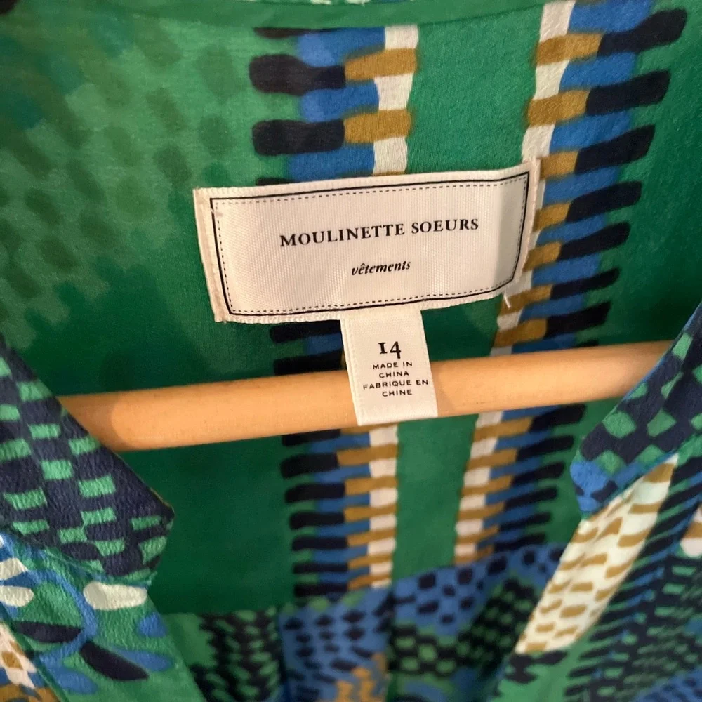 Moulinette Soeurs Green and Blue Geometric Midi Dress - Picture 1 of 7